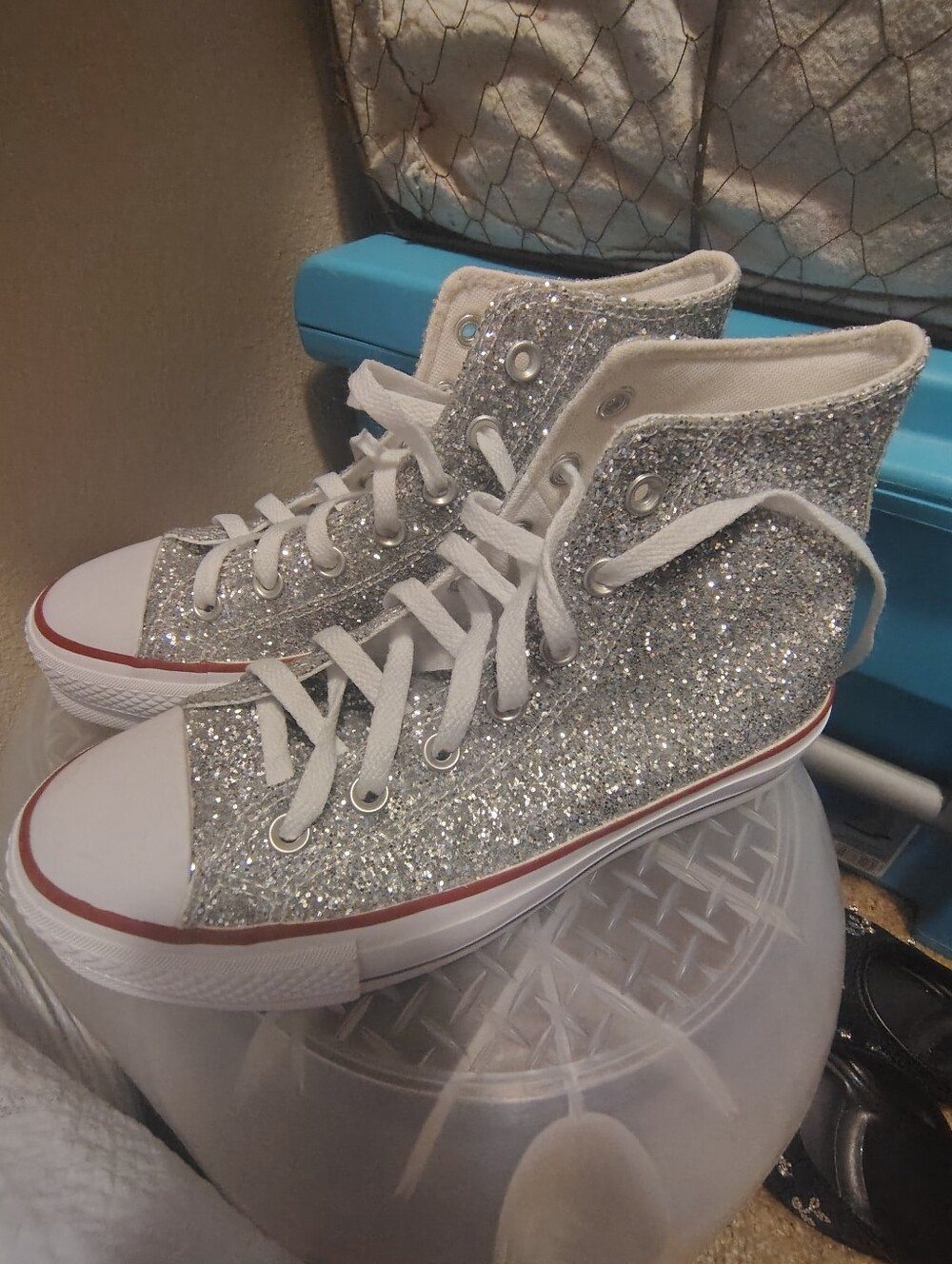 Converse High Top Silver Glitter Sneakers